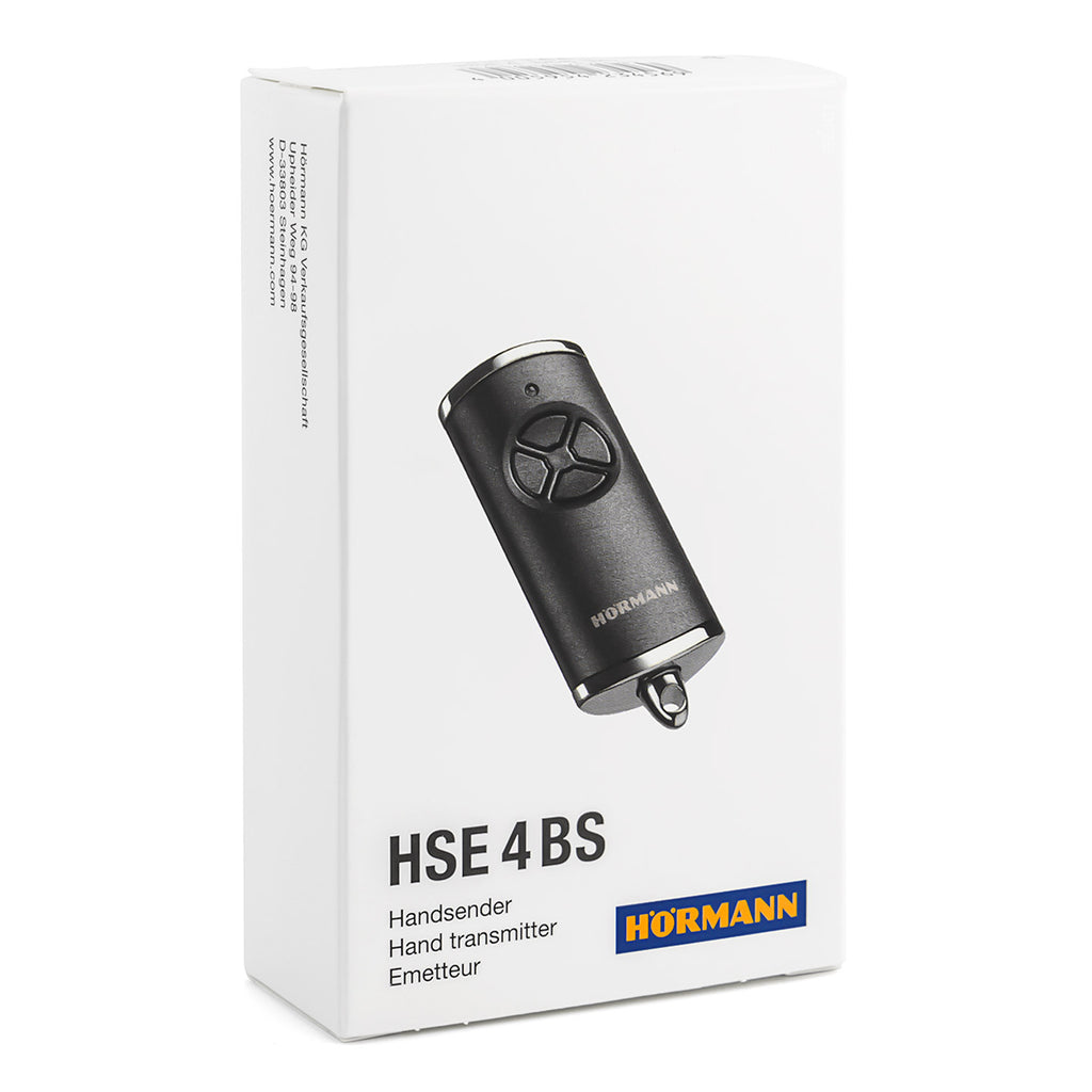 Hörmann handzender HSE 4 BiSecur met zwarte structuur, draadloze afstandsbediening voor garagedeuren en poorten