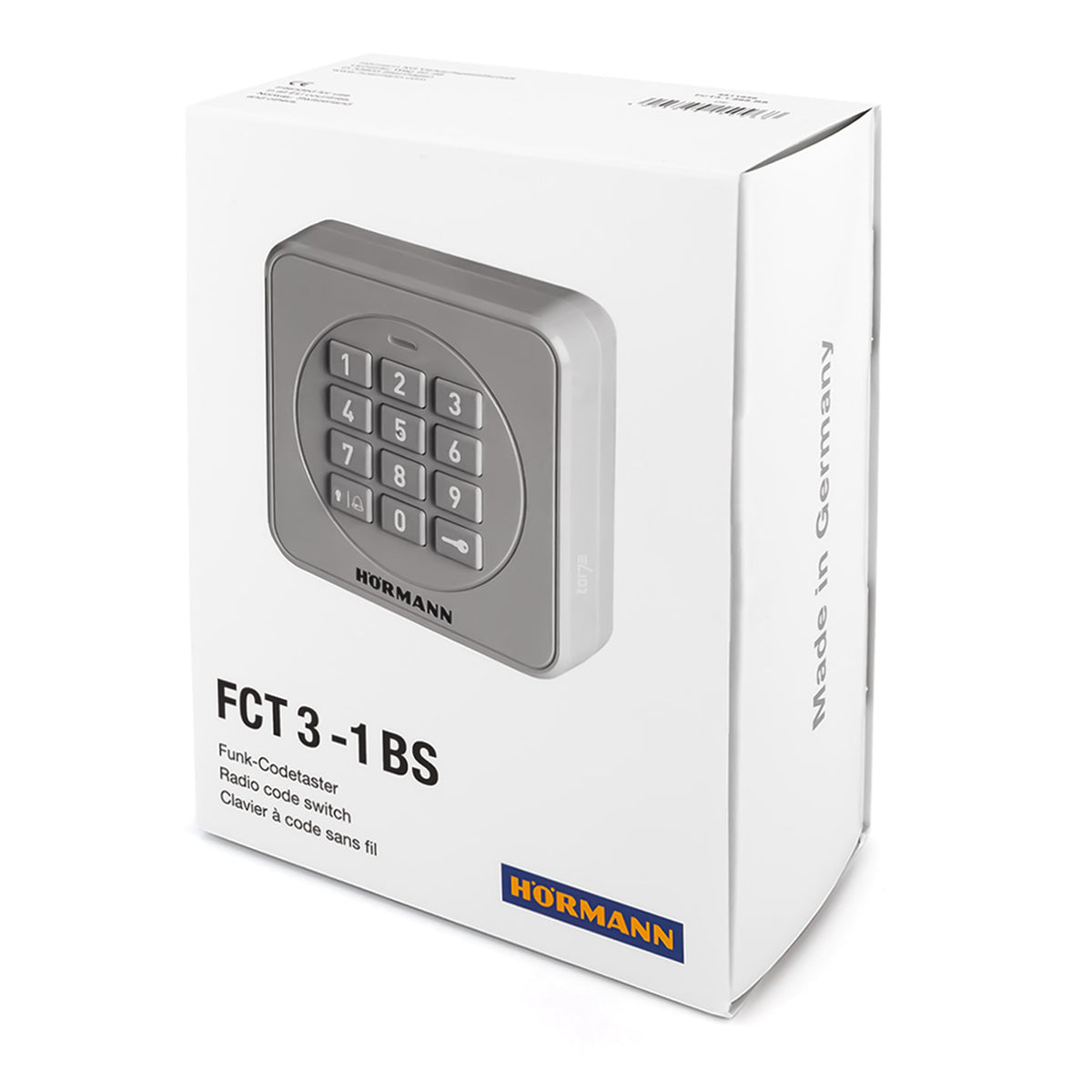 Hörmann radiocodeschakelaar FCT3-1 BS-868 handzender met knoppen en verpakking, geschikt voor garagepoortbediening.