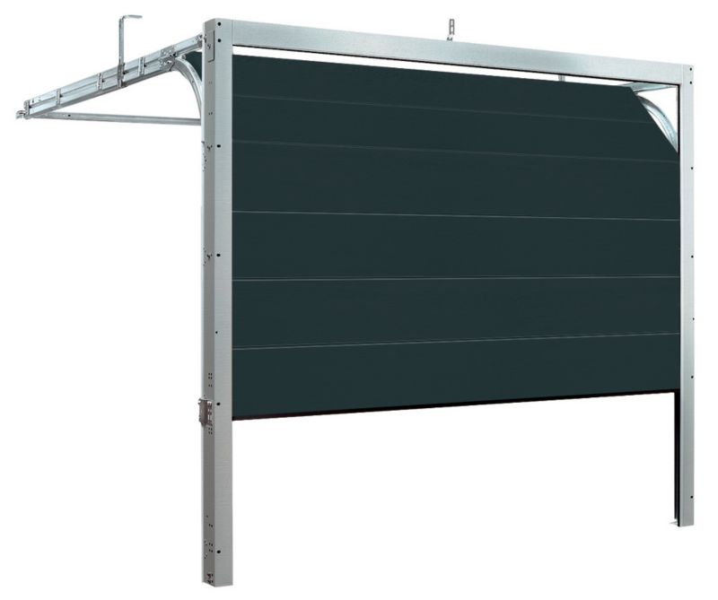 Brama segmentowa Hörmann IsoMatic w kolorze ciemnym, standardowy rozmiar 2500 × 2125 mm.