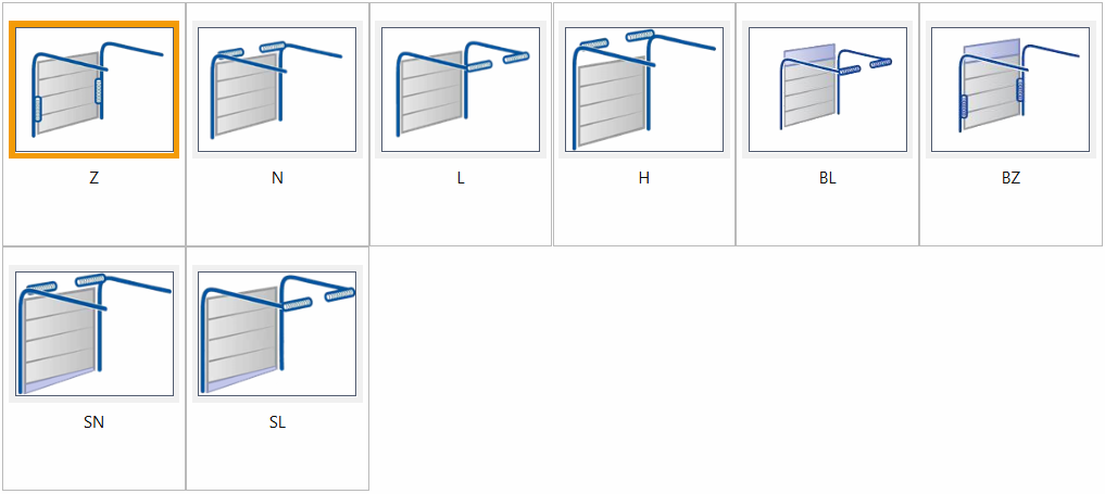Hörmann LPU 42 garagedeur beslagtypes, op maat gemaakte sectionaaldeur met verschillende bevestigingsopties, zwart en zilverkleurig.