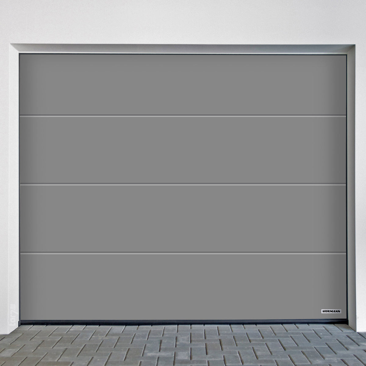 Hörmann garagepoort RenoMatic L-Profilering Planar, stevige garagedeur met horizontale profilering en een hoogte van 2080 mm.