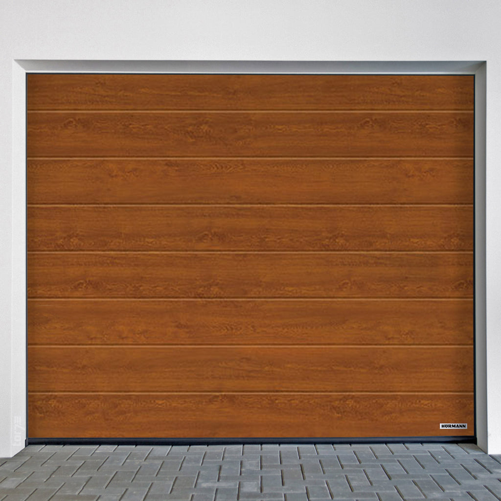 Porte de garage Hörmann RenoMatic Rainures M en finition Decocolor aspect bois authentique.