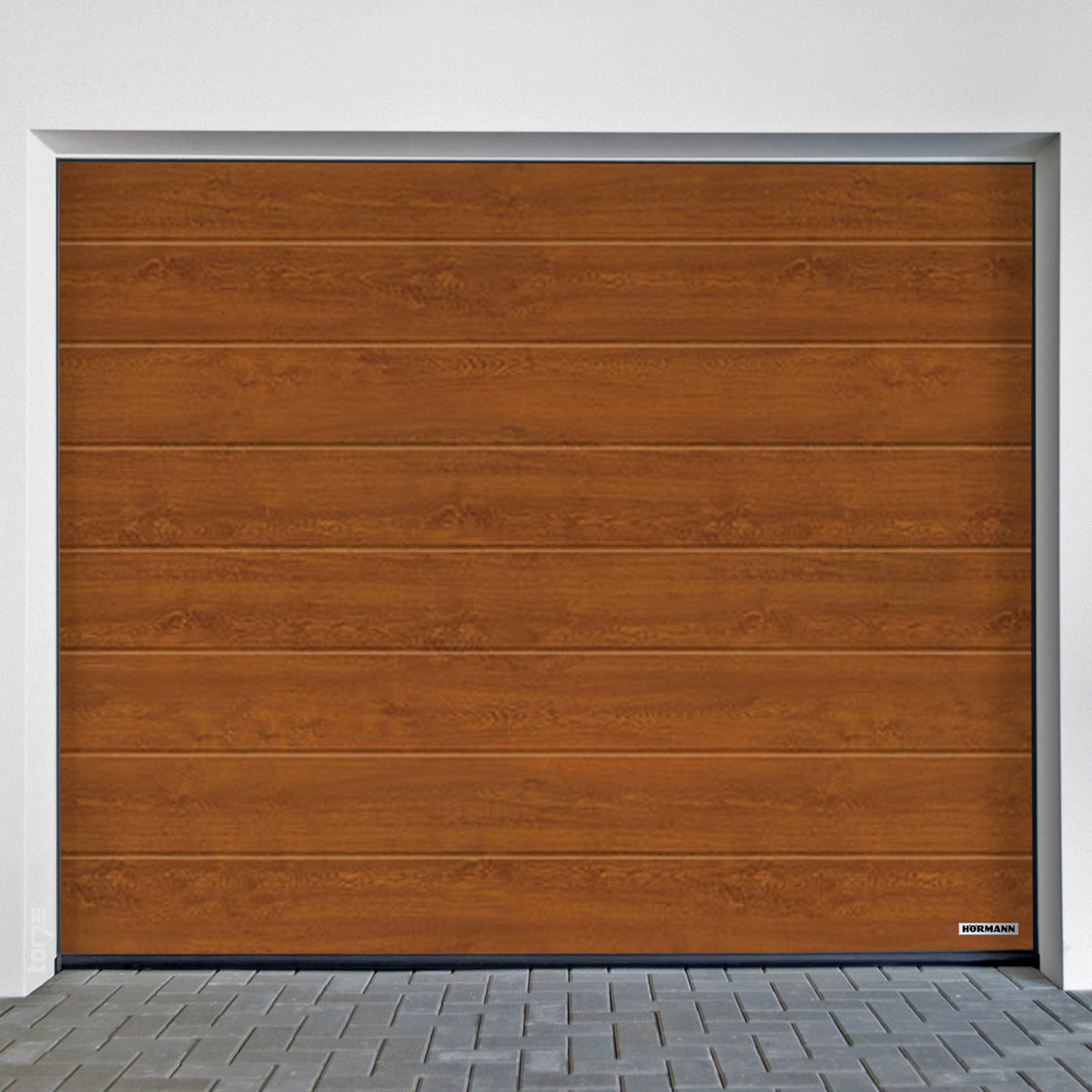 Porte de garage Hörmann RenoMatic Rainures M en finition Decocolor aspect bois authentique.